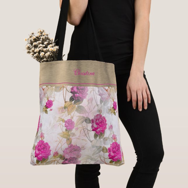 Trendy Rosa Monograma Tote (Close Up)