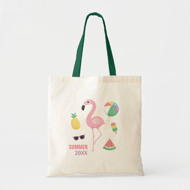 Trendy Summer Pink Flamingo Luau Girls Beach Bolsa (Frente)