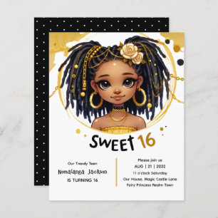 Trendy Sweet 16 Black Teen Birthday Black Dourado