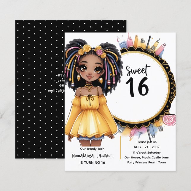 Trendy Sweet 16 Black Teen Birthday Black Dourado (Frente/Verso)