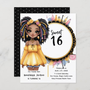 Trendy Sweet 16 Black Teen Birthday Black Dourado