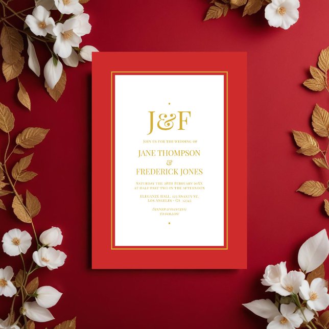 Trendy Typografia Red e Dourada Convite para Casam (Trendy Typography Red and Gold Wedding Invitation)