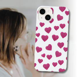 Trendy Valentine Pink Glitter Hearts on White