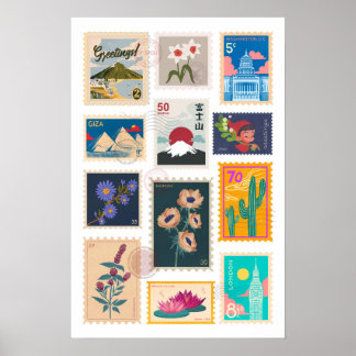 Trendy Vintage Postal Stamps Poster