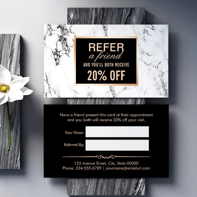 Trendy White Marble Beauty Salon Referral (Criador carregado)