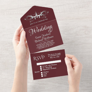 Trendy Wine and White Tri Fold w Rsvp Weding