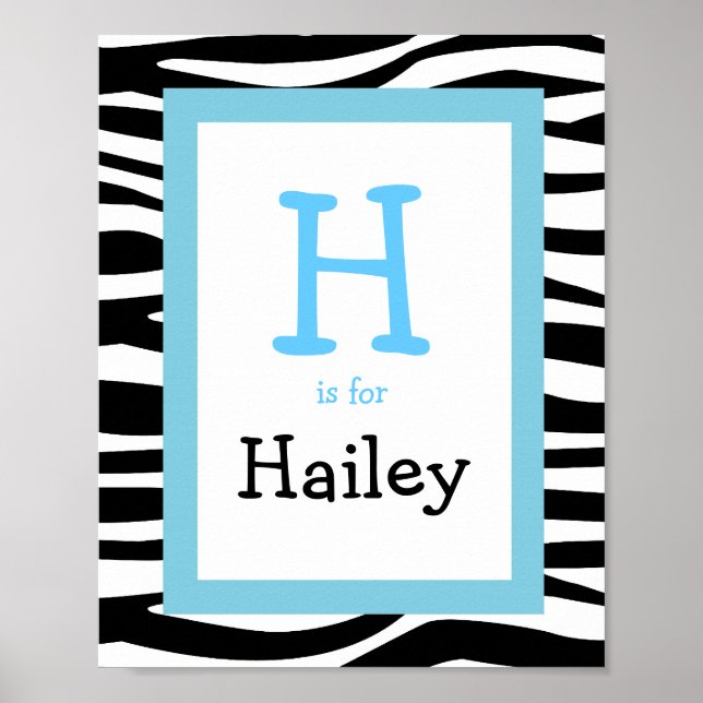 Trendy Zebra Print Nursery Wall Art Name Impressão (Frente)
