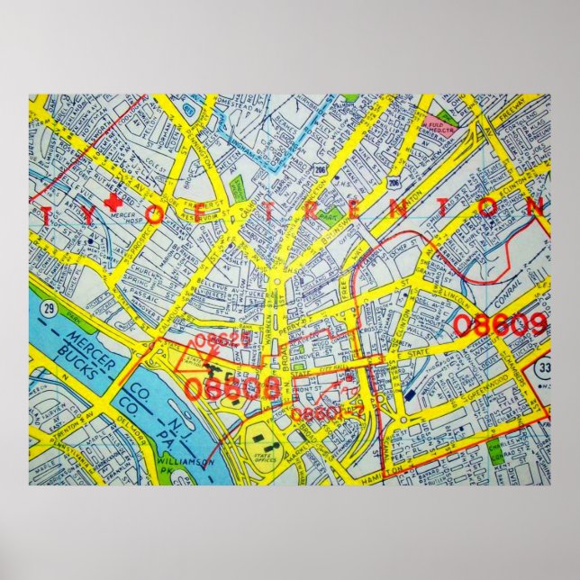 Trenton, NJ Vintage Map Poster (Frente)