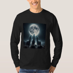 Três Alpacas Howling na Camisa da Lua Engraçado La