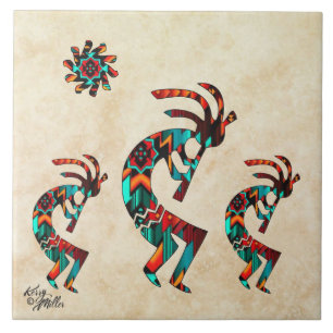 Três Azulejo Cerâmico de Kokopelli no Sudoeste