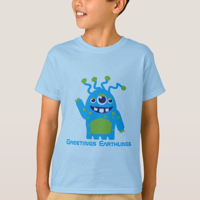 Três bonitos eyed o t-shirt azul e verde (Frente)