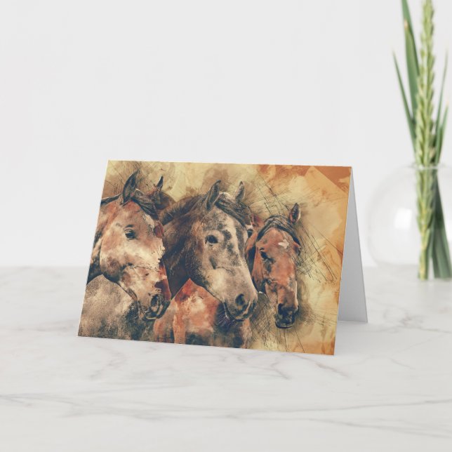 Três cavalos ganham um bom cartão de saudação em b (Frente)