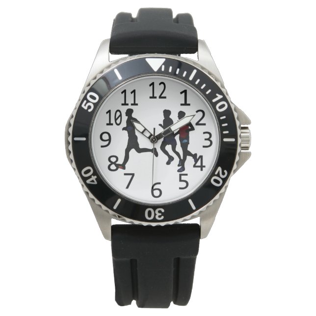 Três corredores masculinos com relógios personaliz (Frente)