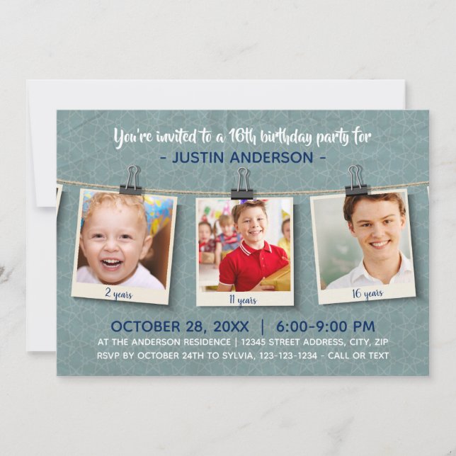 Três fotos no Twine - Convite de aniversário (Frente)