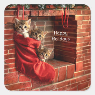 Três gatinhos em uma meia de Natal Adesivos