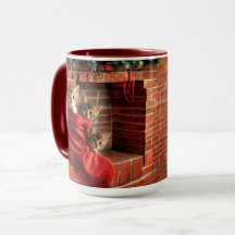 Três gatinhos numa Caneca de Natal de Meia de Nata