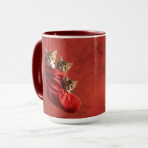 Três gatinhos numa Caneca de Natal de Meia de Nata