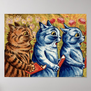 Três Gatos Cantando por Louis Wain Poster