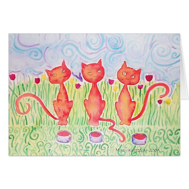Três Gatos Laranja Cartão ~ Em Branco (Frente Horizontal)