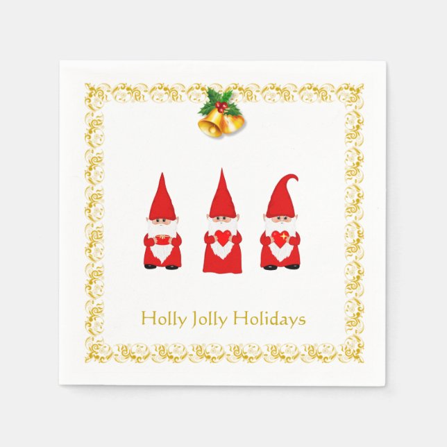Três Gnomos de Natal em Guardanapos Brancos (Frente)
