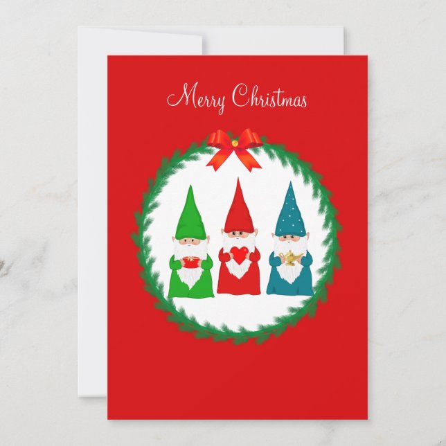 Três gnomos de Natal em vermelho (Frente)