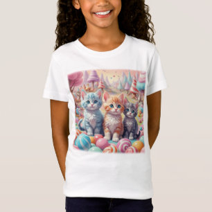 Três Kittens na Camiseta Candy Land