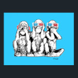 Três macacos sábios Especificações 3D Impressão de<br><div class="desc">"Three Wise Monkeys in 3D Specs and Fones de ouvido" é uma pintura original de pop de arte digital feita pelo artista escocês MWright para artwright. Uma pintura humorística.</div>