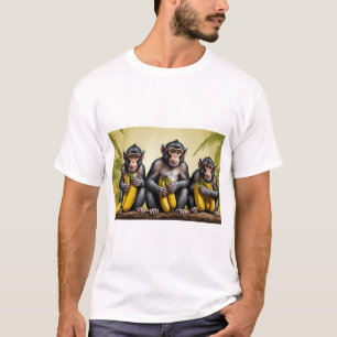 Três macacos segurando uma camisa de banana