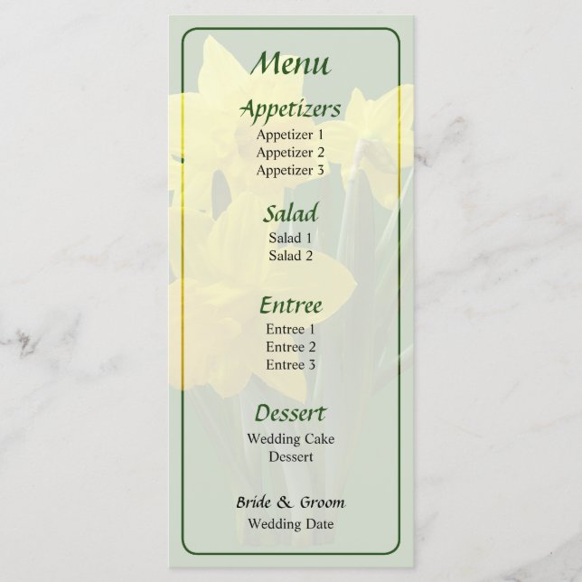 Três Narcisos em Vigília Menu de Casamento (Frente)