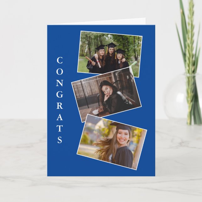 Três parabéns de fotografia de graduação cartão az (Frente)