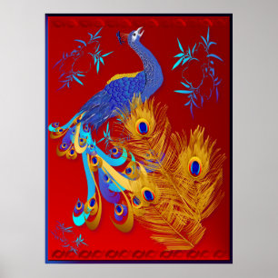Três penas e um poster do pavão