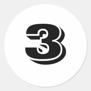 Três pequenos adesivos redondos com número branc