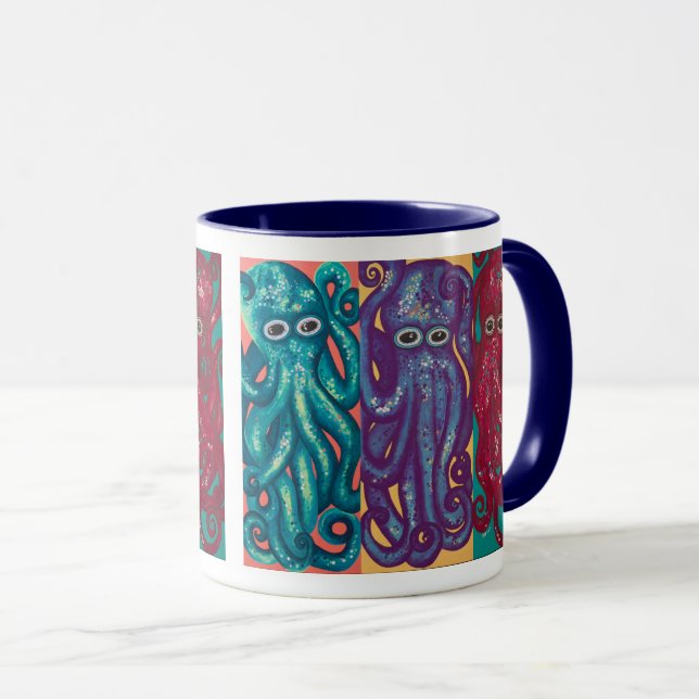 "Três Polvos numa Caixa" Caneca de Bebida (Frente Esquerda)