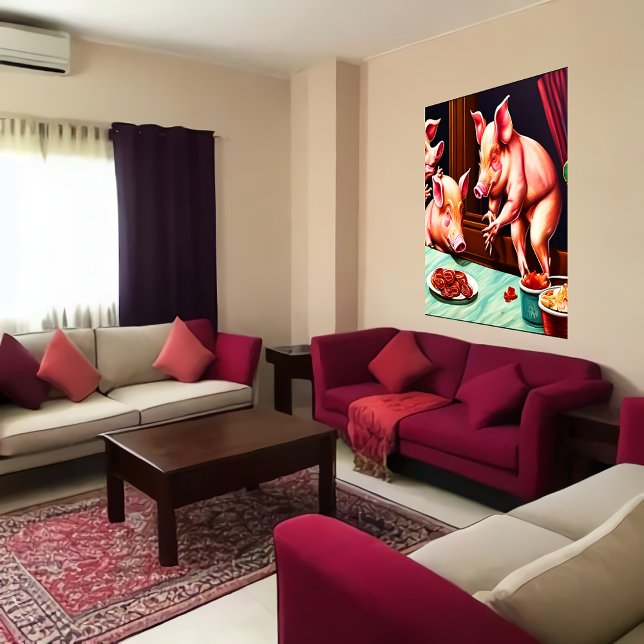 Três porcos a comer bacon | AI Art Poster (Criador carregado)