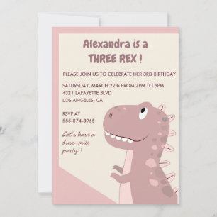 Três rex convite de aniversário 3 rex Menina Fofa