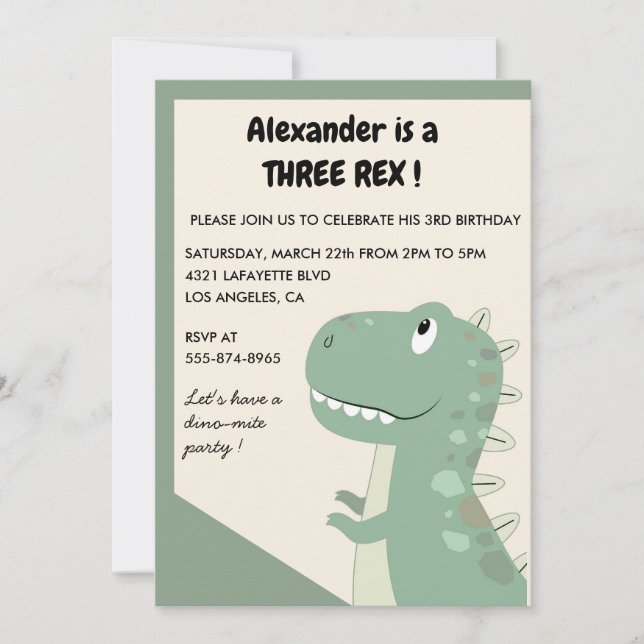 Três rex convite de aniversário 3 rex  Menino fofo (Frente)