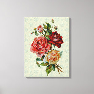 Três rosas em canvas verdes pastel do teste padr