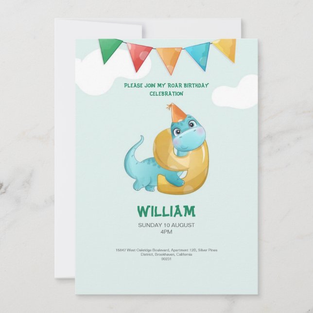 TREX Dinossauro 9º Convite de aniversário (Frente)