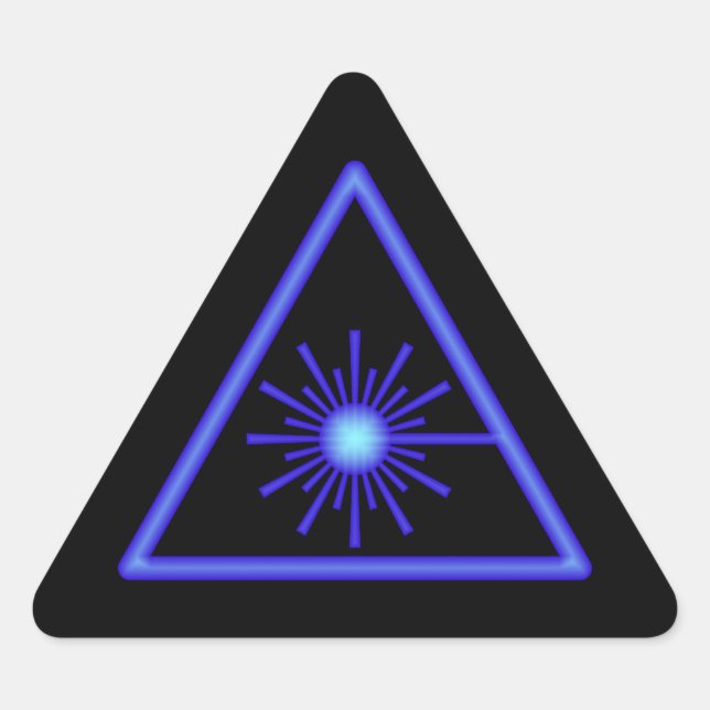 Triangular Adesivo de aviso a laser preto e azul (Frente)