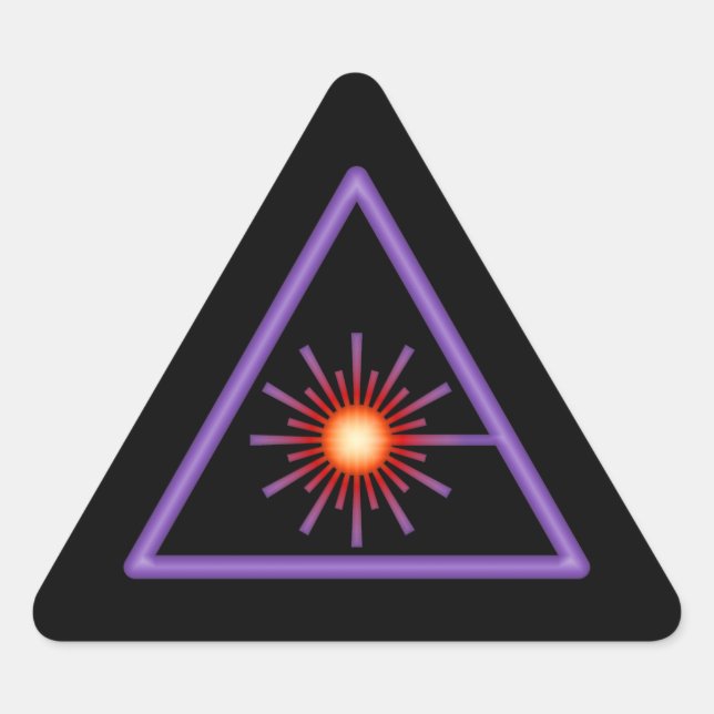 Triangular Adesivo de aviso de laser roxo e laranja (Frente)