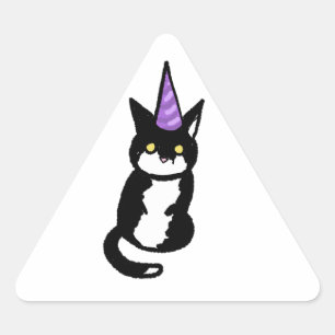 Triangular Adesivo de Celebração de Gato Preto e Branco