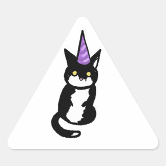 Triangular Adesivo de Celebração de Gato Preto e Branco
