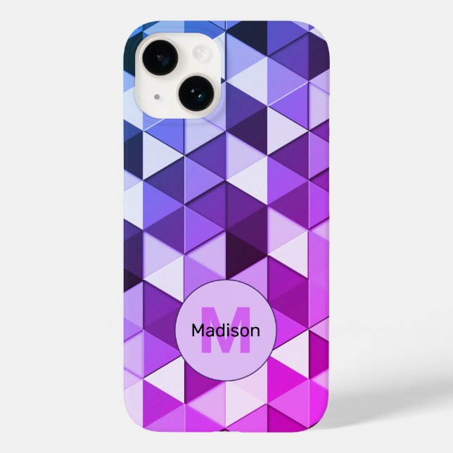 Triângulo azul roxo padrão de geometria Monograma (Verso)