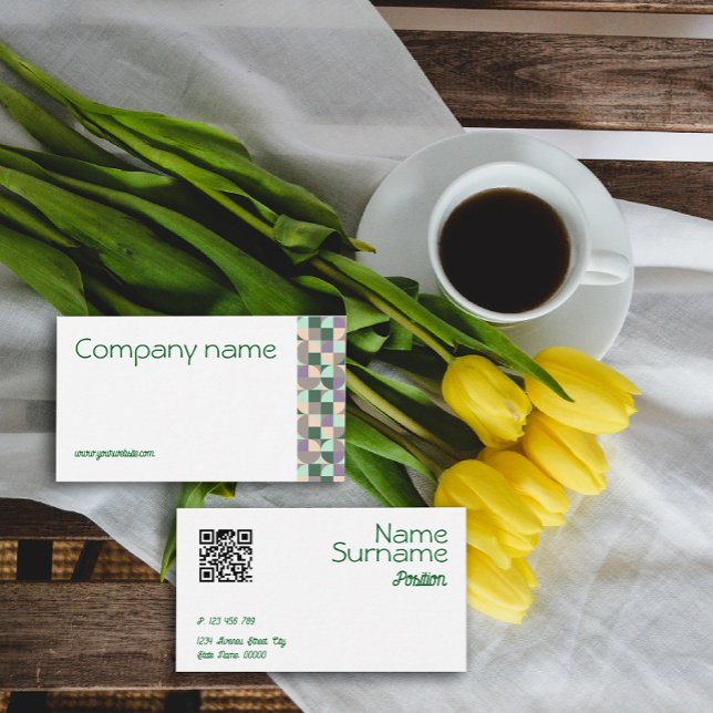 Triângulo verde turquesa bege QR Cartão de visita (Criador carregado)