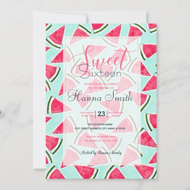 Triângulos de Melancia Verde Cor-de-Água Rosa (Frente)