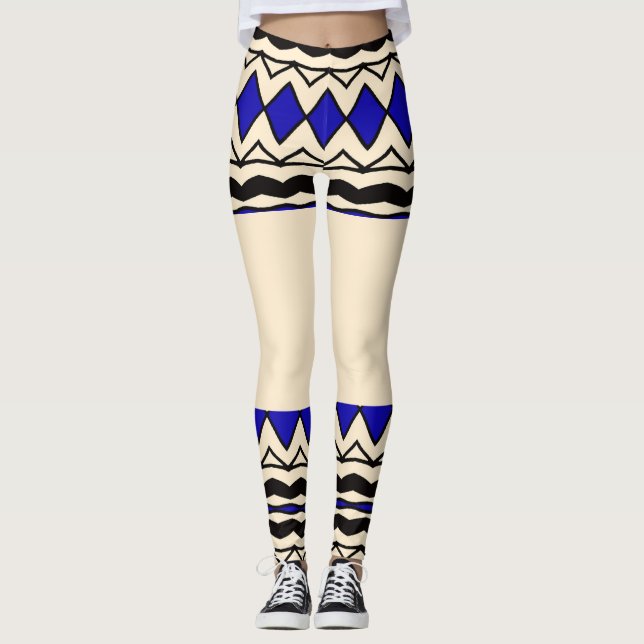 Tribal-Inspired Blue & Cream Leggings (Frente)