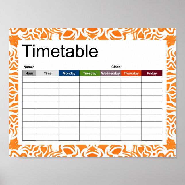 Tribal Mandala Orange Timetable Poster (Frente)