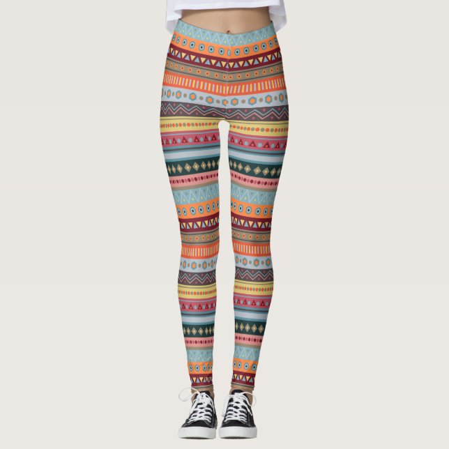 Tribal Stripes Leggings Geométricas Coloridas (Frente)