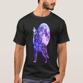 Tribal Wolf Howling at Moon T-Shirt | Mystical Blu