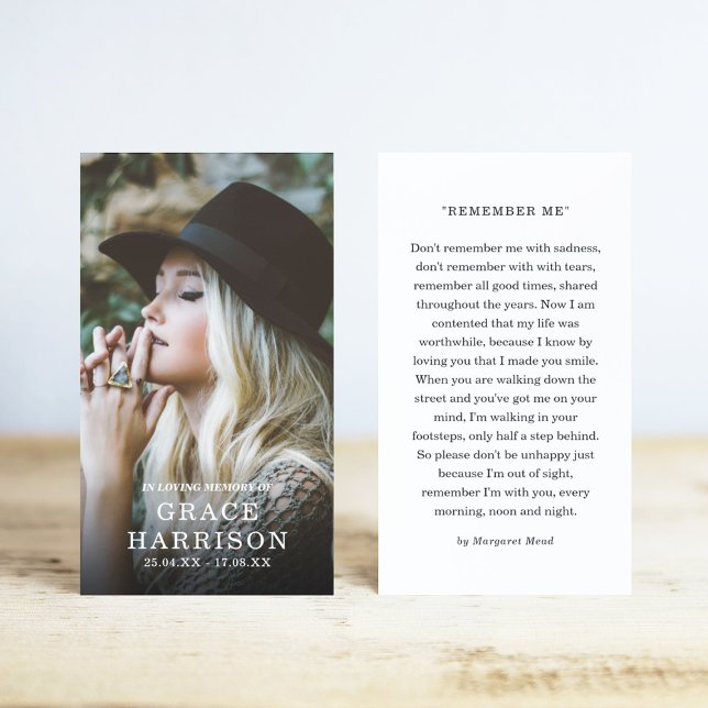 Tribute Photo Sympathy Funeral Prayer Card (Criador carregado)